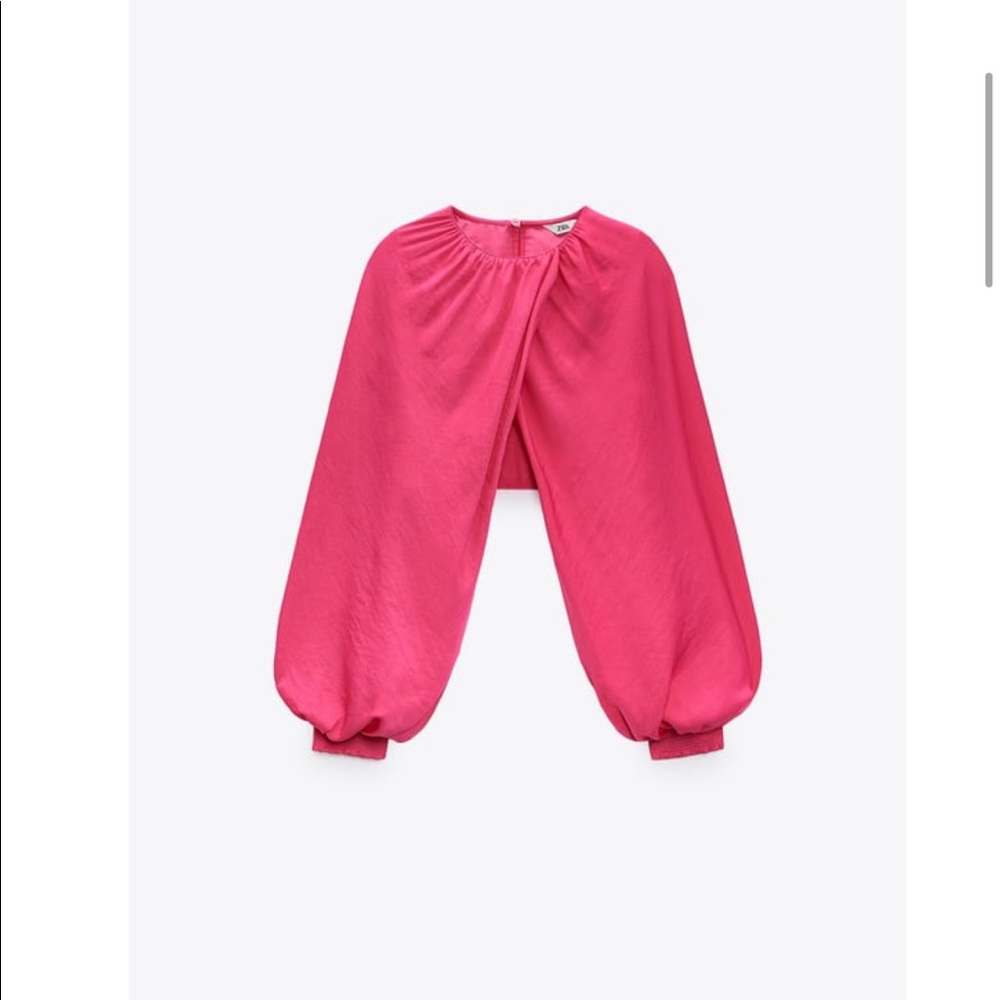 Zara fuchsia crop top with long sleeves cape style